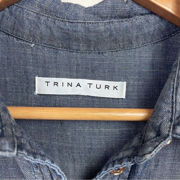 Trina Turk Rosetta Frayed Chambray Shirtdress Size 8 - Picture 6 of 8